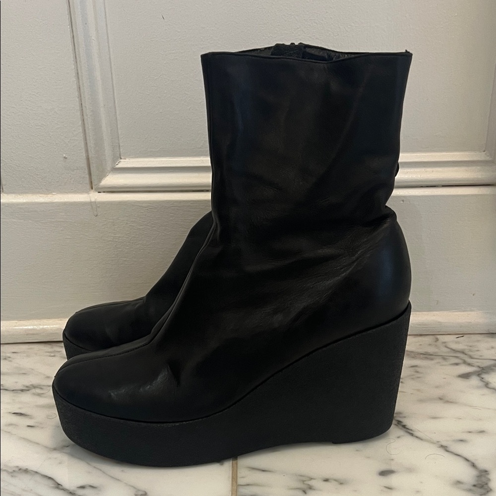 Robert Clergerie Black Leather Wedge Boots Size 10